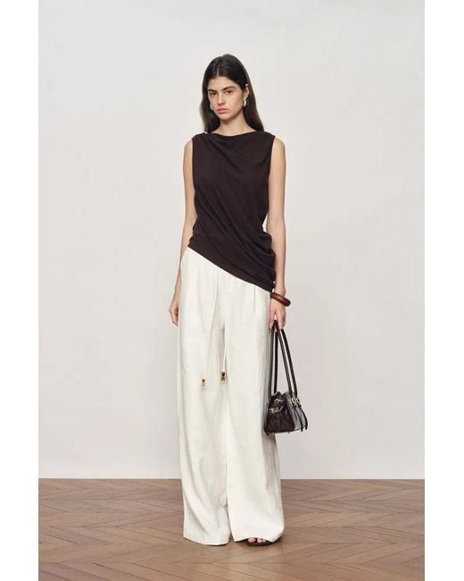 Fabrique White Florence Asymmetric Draped Sleeveless Top And Maxi Skirt Set