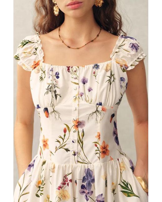 Fabrique Natural Eliana Handpainted Freesia Ruffle Trim Wide Strap Sleeveless Dress