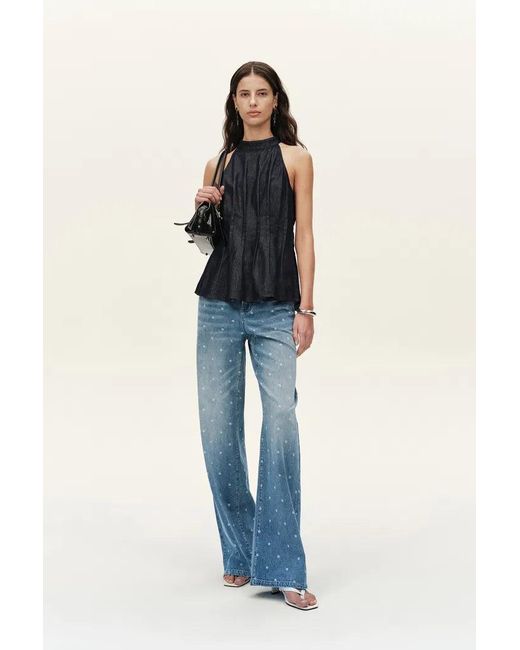 Fabrique Blue Elyra Polka Dot Straight Wide Leg Jeans