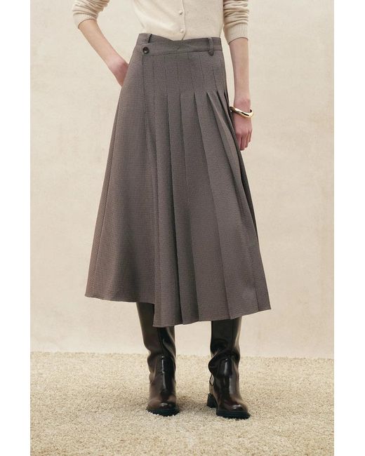 Fabrique Multicolor Grace Pleated Wrap Houndstooth Skirt