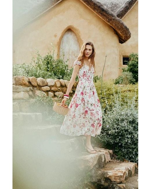 Fabrique Multicolor Rosalina Smocked Pomegranate Print Strap Dress