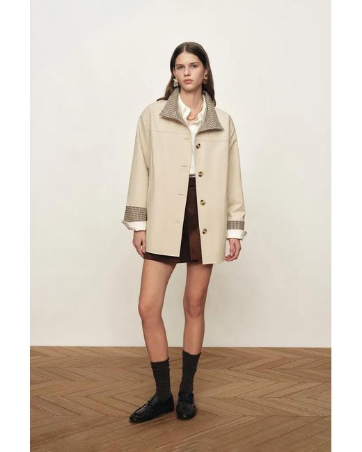 Fabrique Brown Sita Check Panel Belted Cropped Trench Coat