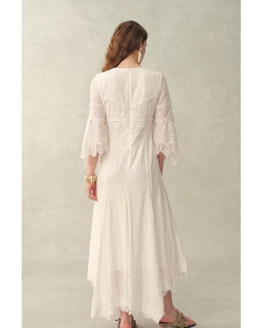 Fabrique Blue Aitana Lace Jacquard Embroidery Long Sleeves Irregular Hem Dress