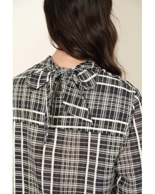 Fabrique Natural Raven Plaid Mock Neck Tie Back Shirt