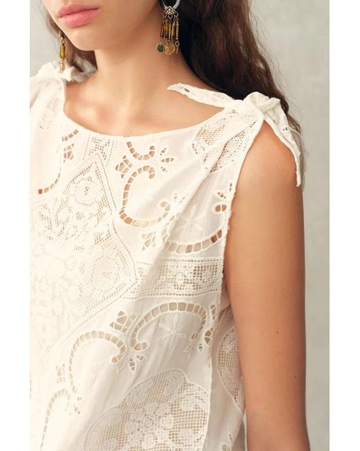 Fabrique Natural Nellie Cutwork Embroidered Scarf Tie Layered Sleeveless Dress