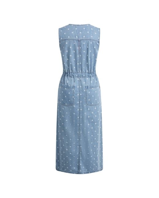 Fabrique Blue June Faded Polka-Dot Drawstring Waist Sleeveless Dress