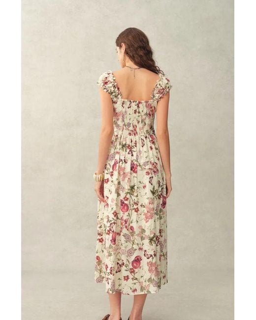 Fabrique Multicolor Rosalina Smocked Pomegranate Print Strap Dress