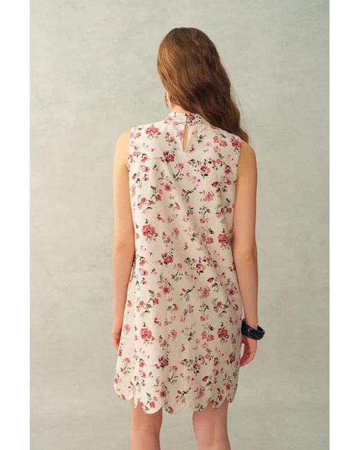 Fabrique Natural Thea Bow Tie Hand Painted Floral Sleeveless A Line Dress