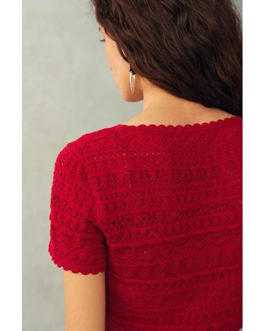 Fabrique Red Leyla 3D Floral Short Sleeve Top