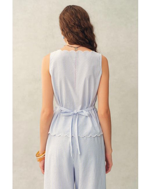 Fabrique Natural Lone Striped Embroidered Sleeveless Lace Trim Cami Top
