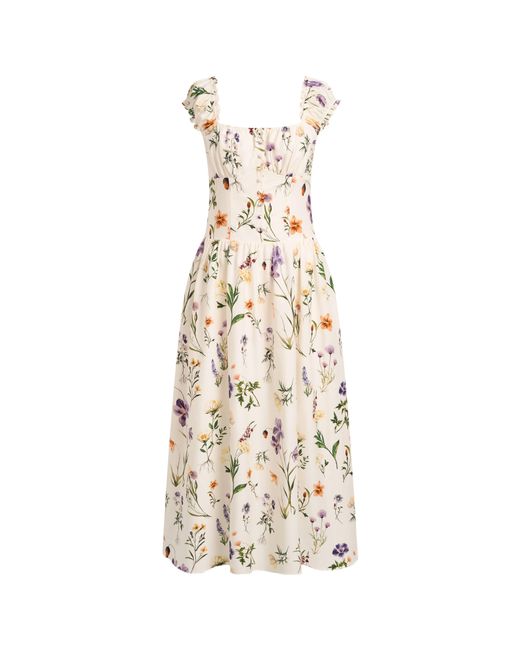 Fabrique Natural Eliana Handpainted Freesia Ruffle Trim Wide Strap Sleeveless Dress
