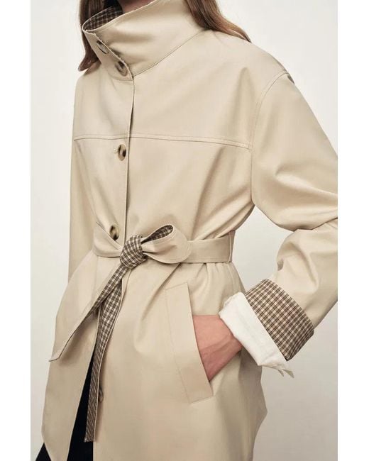 Fabrique Brown Sita Check Panel Belted Cropped Trench Coat