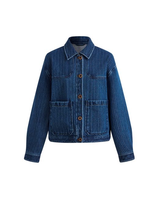 Fabrique Blue Colette Striped Washed Patch Pocket Jacket