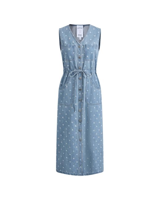 Fabrique Blue June Faded Polka-Dot Drawstring Waist Sleeveless Dress