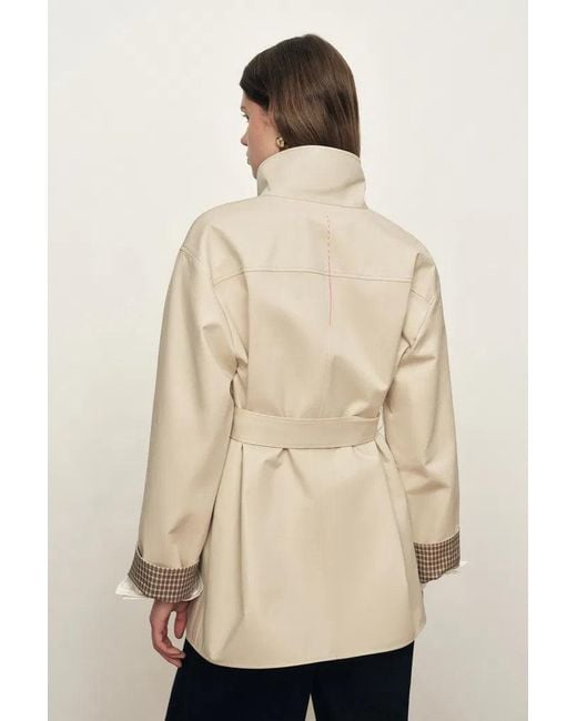 Fabrique Brown Sita Check Panel Belted Cropped Trench Coat