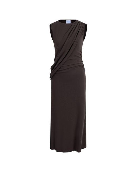Fabrique Gray Raina Asymmetric Draped Sleeveless Fitted Dress