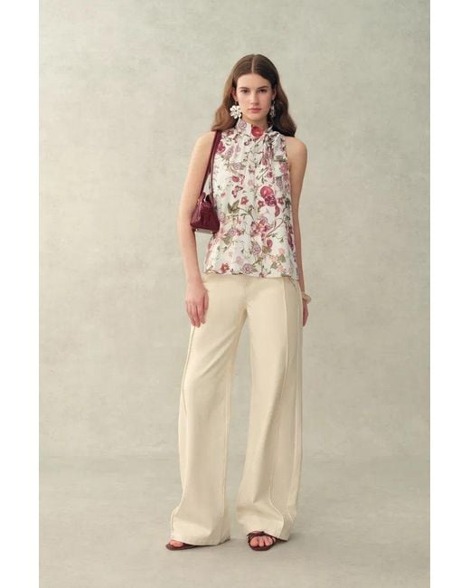 Fabrique Natural Pernilla Pomegranate Floral Print Tie Neck Blouse