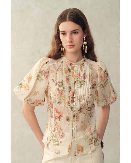 Fabrique Natural Floris Floral Print Sheer Lace Top