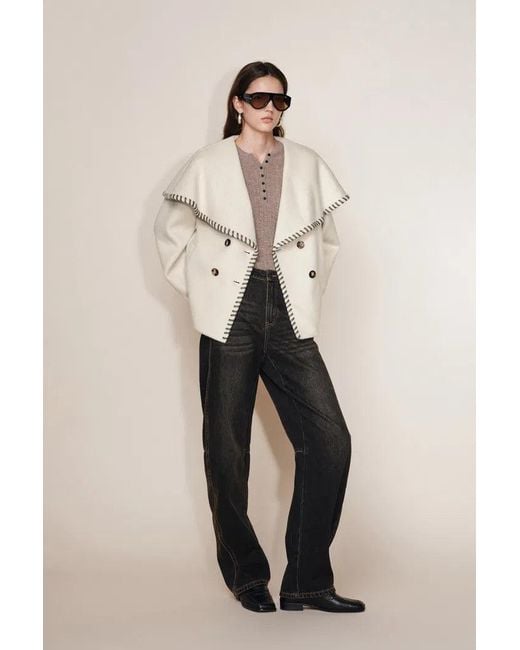 Fabrique Natural Lumi Handworked Faux Leather Hem Cape Coat