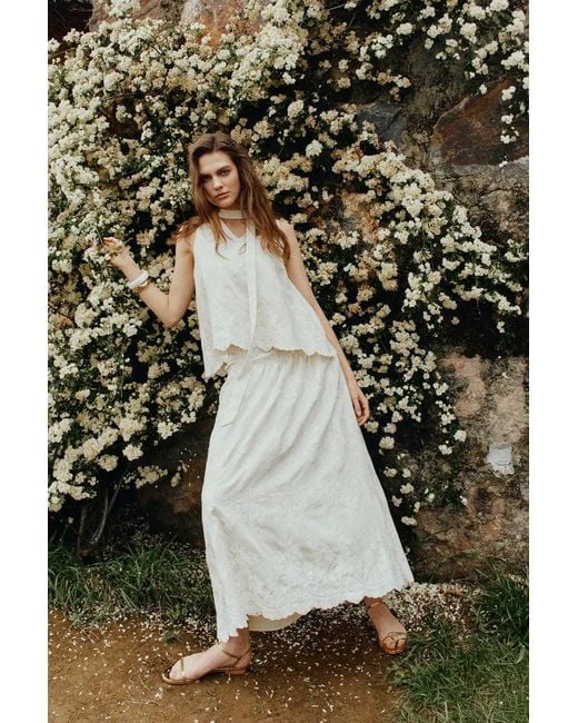 Fabrique Natural Viola Lace Ribbon Sleeveless Top And Skirt Matching Set