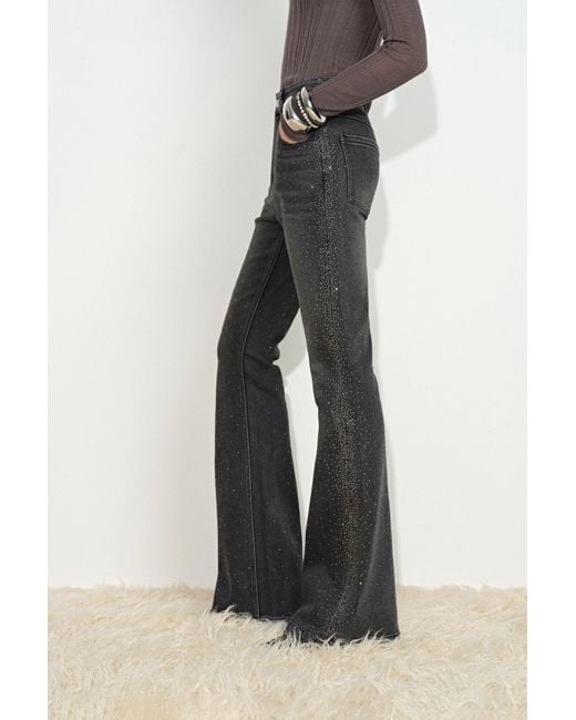 Fabrique Black Una Crystal Embellished Gradient Flared Jeans