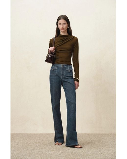 Fabrique Blue Coco Slit Hem Flared Jeans