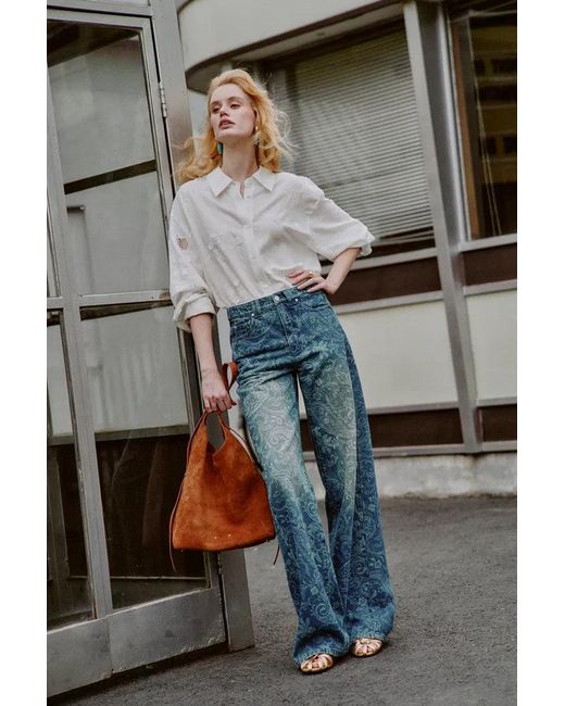 Fabrique Blue Kelly Paisley Embossed Faded Jeans