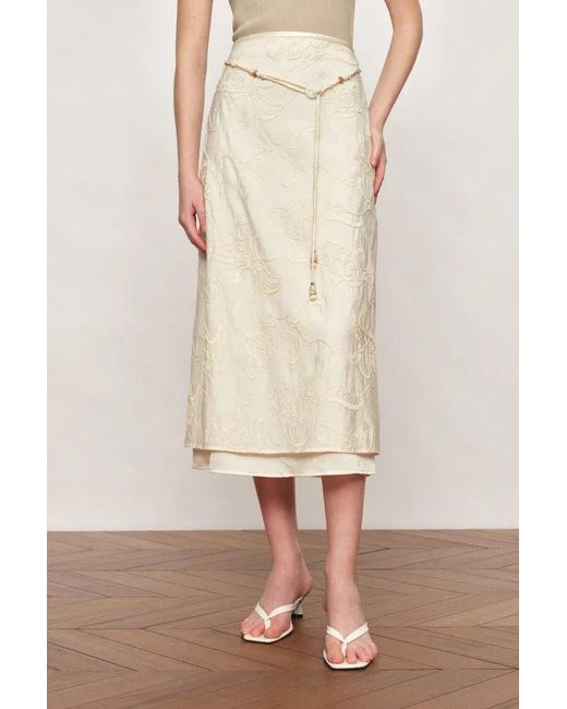 Fabrique Natural Korin Koi Embroidered Tie-Waist Skirt