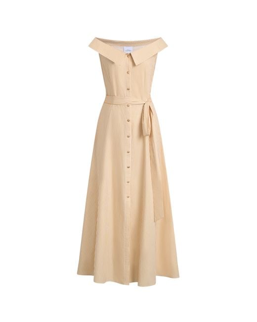 Fabrique Natural Claudia Striped Off Shoulder Collared Belted Sleeveless Shirt Dress