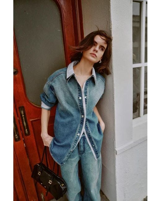 Fabrique Blue Harlow Striped Contrast Patchwork Shirt
