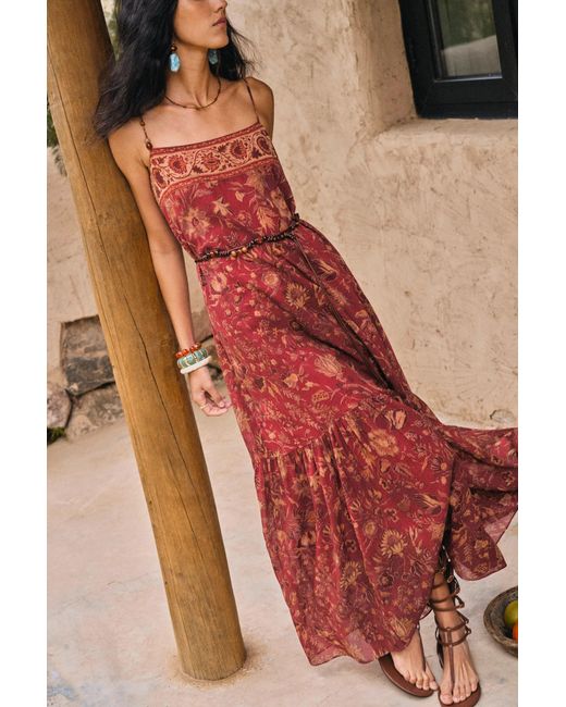 Fabrique Red Jules Handpainted Persian Floral Cami Dress