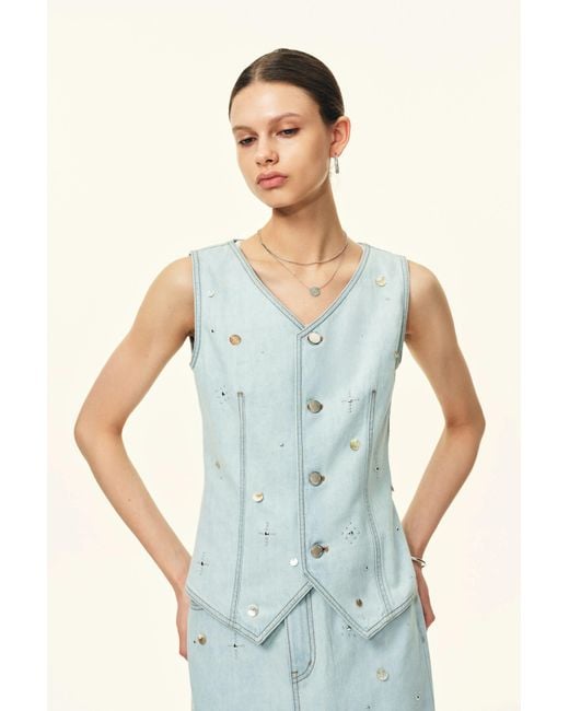 Fabrique Blue Jean Handwork Bead Denim Vest Top