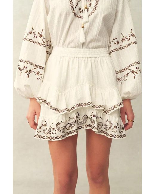 Fabrique Natural Brioche Paisley Embroidery Skirt