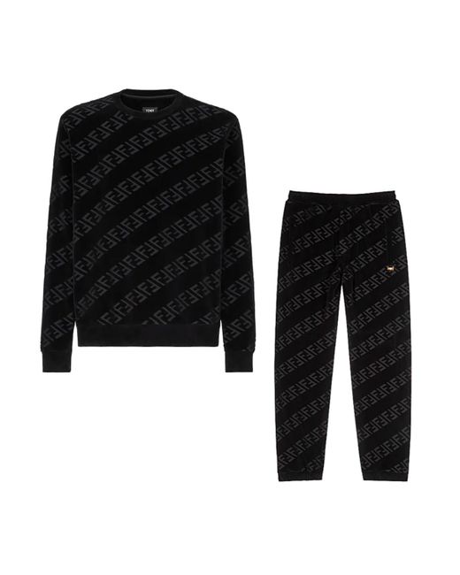 Fendi Ff Crew-neck Velvet Sweater Tracksuit In Black for Men | Lyst