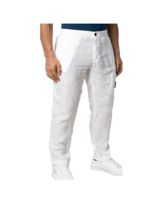 Stone Island Linen White Cargo Pants 