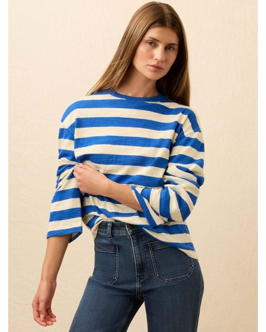 Faherty Brand Blue Sunwashed Organic Long-Sleeve Retro T-Shirt