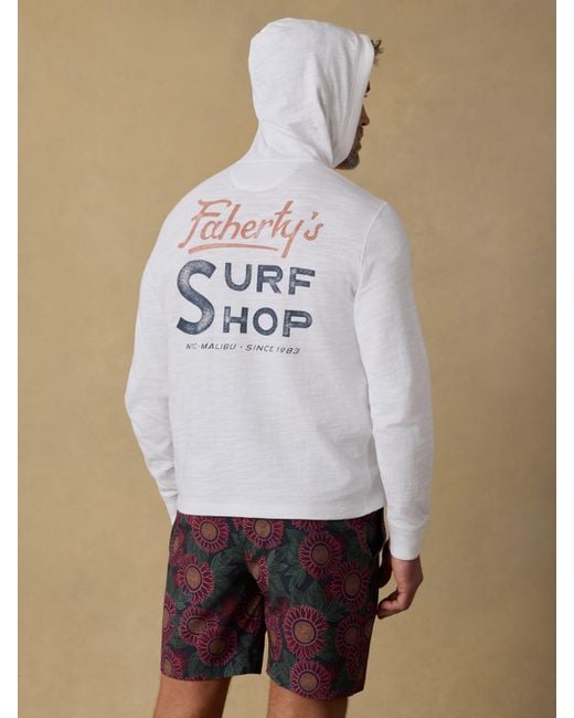 Faherty Brand White Surf Shop Sunwashed Organic Hoodie for men