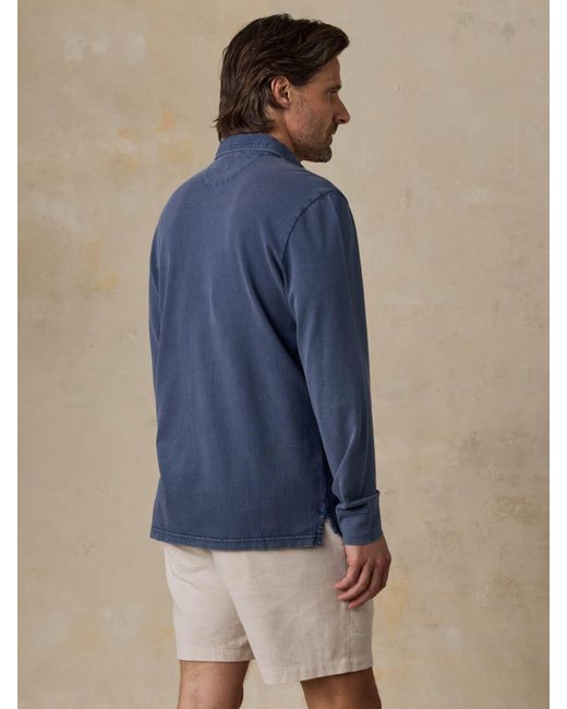 Faherty Brand Blue Long-Sleeve Sunwashed Pique Polo Shirt for men