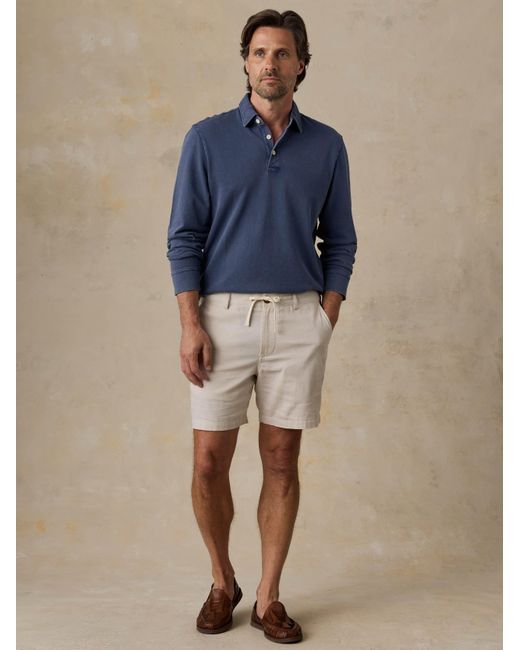 Faherty Brand Blue Long-Sleeve Sunwashed Pique Polo Shirt for men