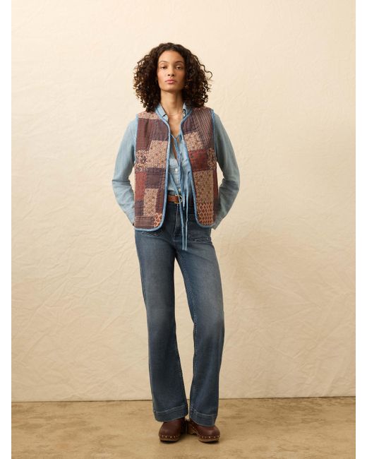 Faherty Brand Blue Quilted Patchwork Vest