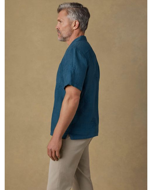 Faherty Brand Blue Short-Sleeve Embroidered Shirt for men