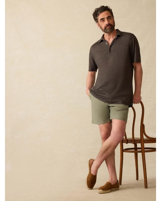 Faherty Brand Green Short-Sleeve Linen Polo Shirt for men