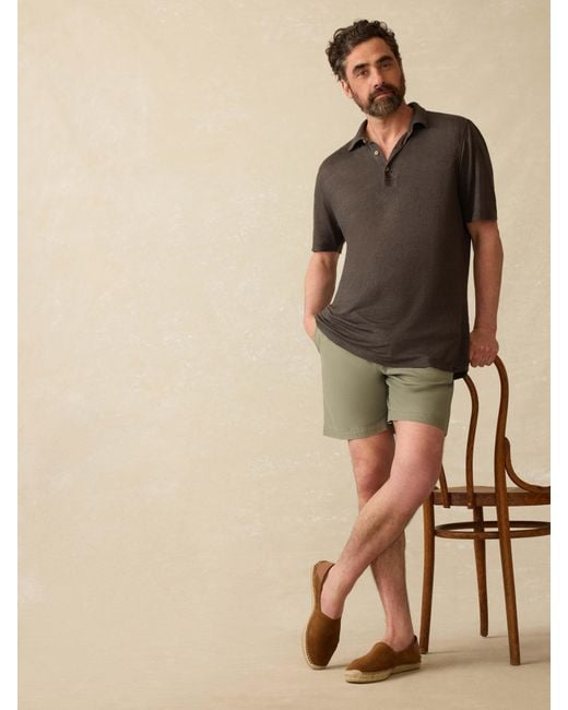 Faherty Brand Green Short-Sleeve Linen Polo Shirt for men