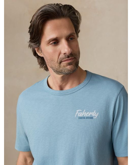 Faherty Brand Blue Sunwashed Regenerative Graphic T-Shirt for men