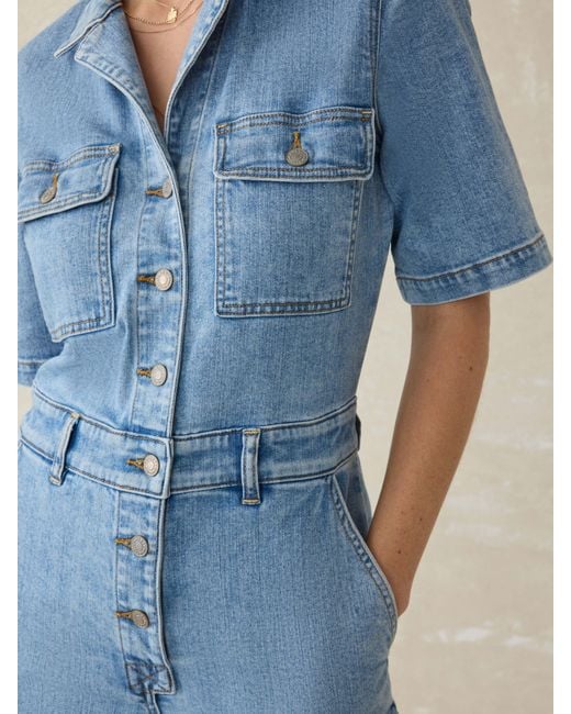 Faherty Brand Blue Denim Michelle Short-Sleeve Jumpsuit