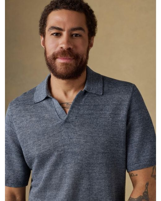 Faherty Brand Blue Short-Sleeve Linen Sweater Polo for men