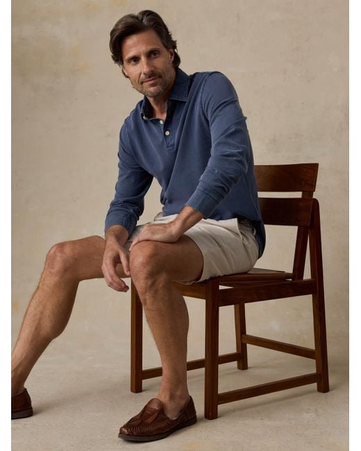 Faherty Brand Blue Long-Sleeve Sunwashed Pique Polo Shirt for men