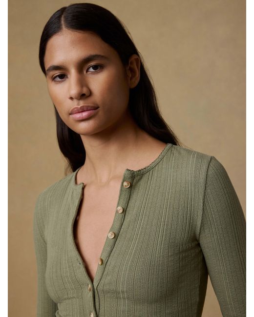 Faherty Brand Green Paradise Pointelle Henley T-Shirt