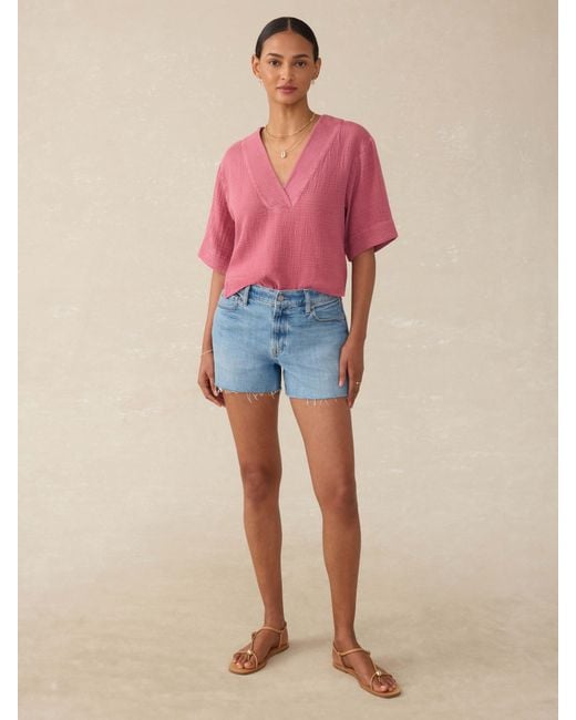 Faherty Brand Pink Dune Cotton Gauze Short Sleeve Popover