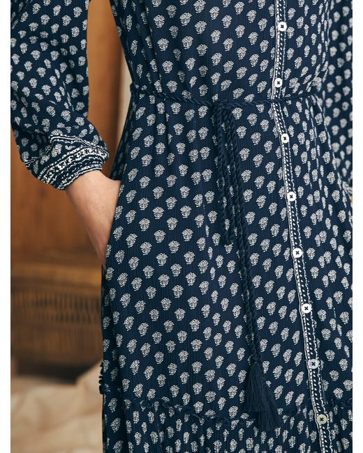 Faherty Brand Blue Orinda Long Sleeve Maxi Dress
